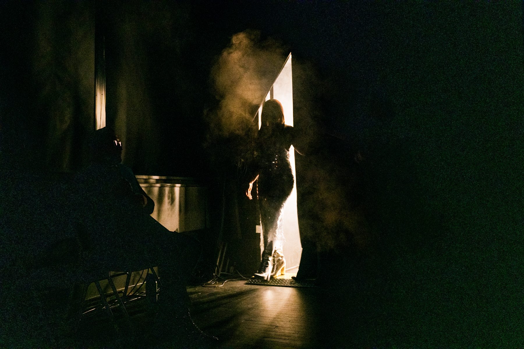 Mandy Harris Williams — close-up in sequin dress, blue and purple haze, Critique Cabaret